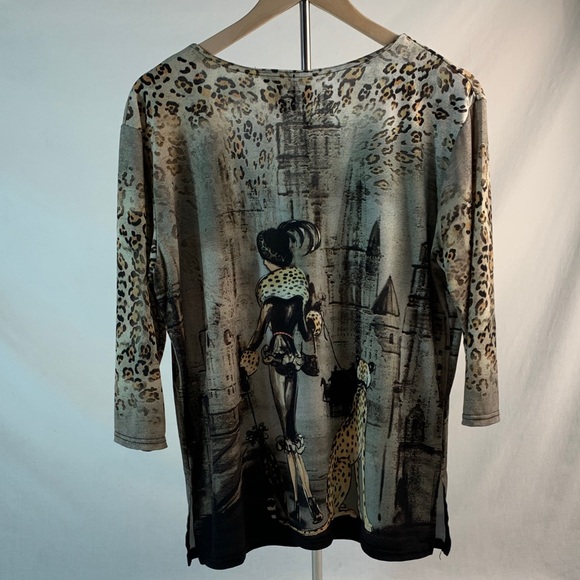 Valentina Artsy Poly Leopard and Lady & Umbrella with Rhinestones Vintage Size L - Picture 5 of 10